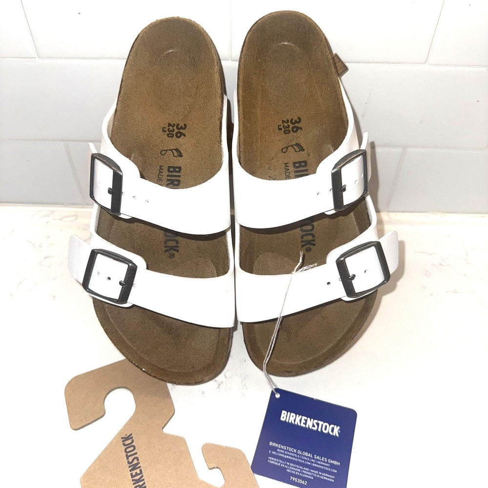 Birkenstock ARIZONA Birko-Flor White Sandals Two-Strap Unisex Women EU 36 NWT